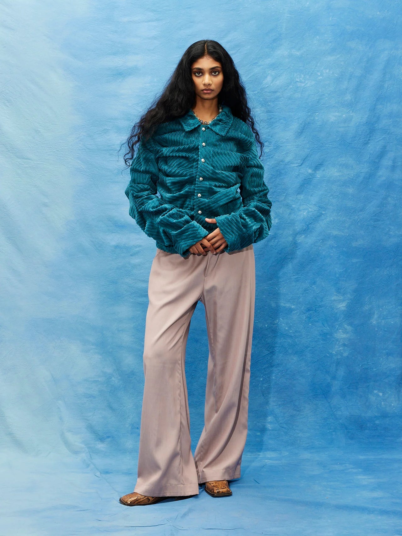 Teal Coiled Corduroy Jacket