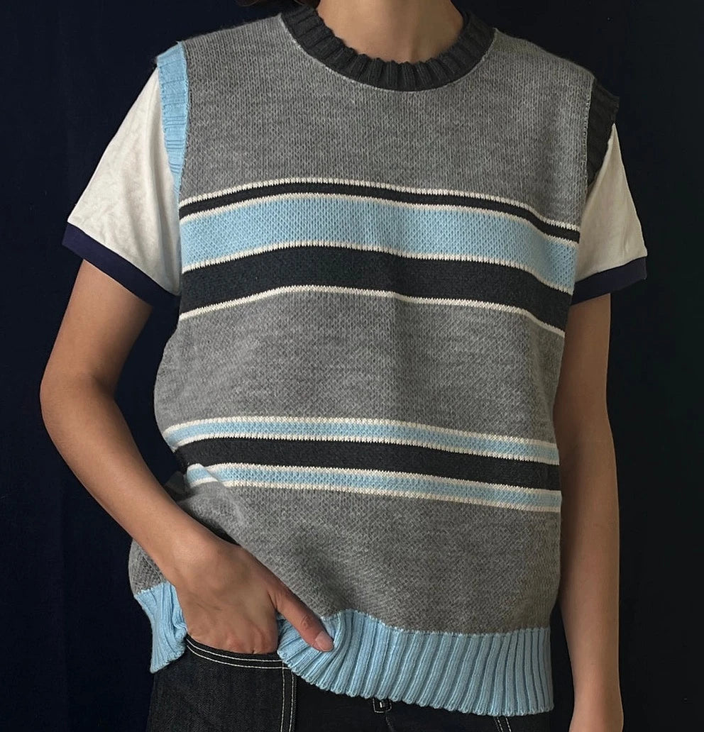 Linear Stripe Sweater Vest (Blue Stone)